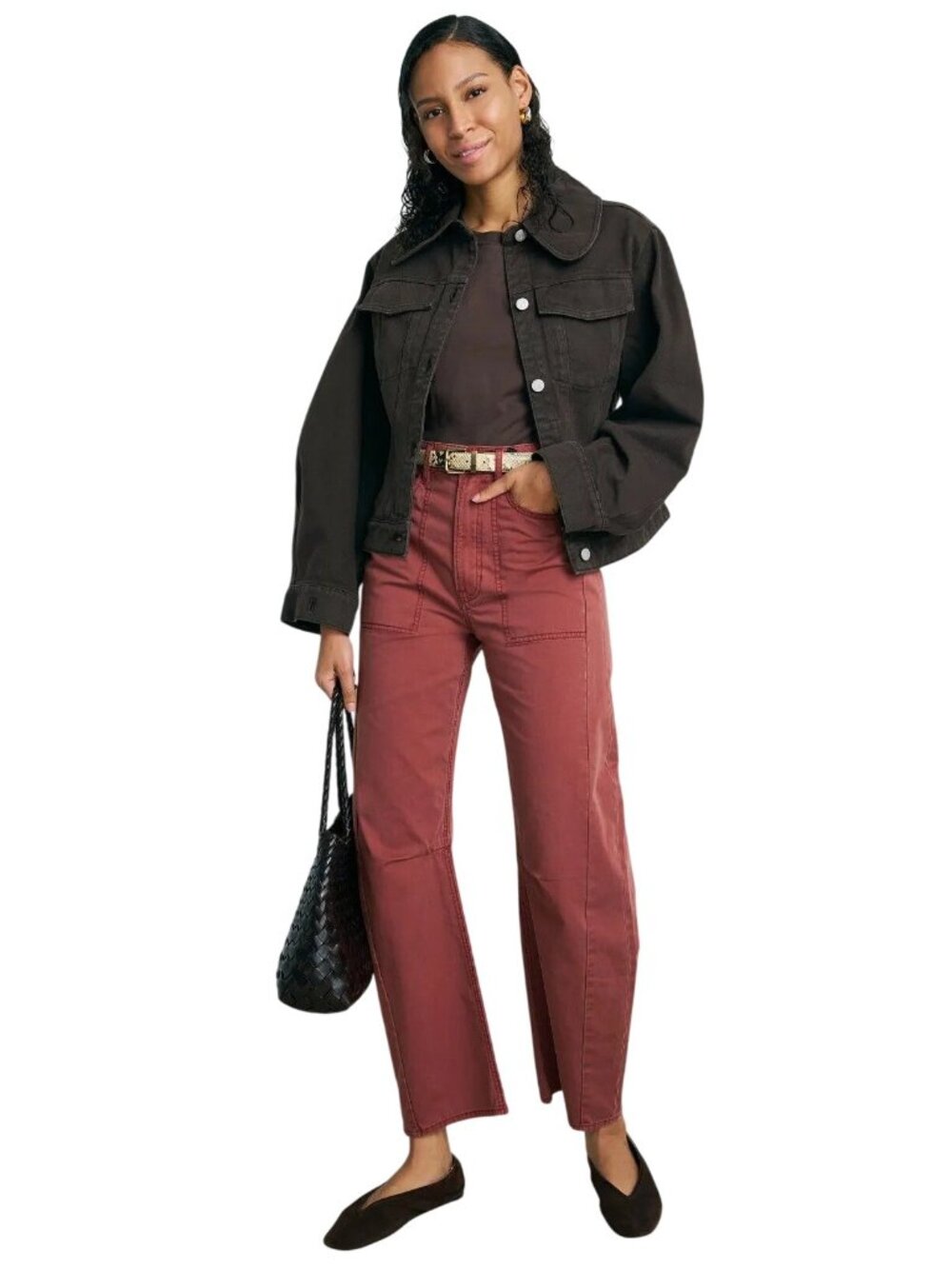 Veronica Beard Sloan High Rise Barrel Leg Pants in 28 Orange Red Womens Jeans
